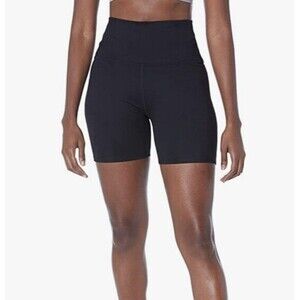 New Women High Waisted Athletic Yoga Leggings Shorts Small Hide Pocket Black